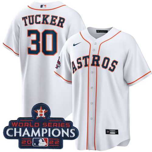 Men%27s Houston Astros #30 Kyle Tucker White 2022 World Series Champions Home Stitched Baseball Jersey->vancouver canucks->NHL Jersey